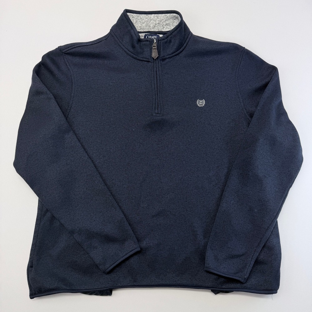 Chaps Mens Quarter Zip Sweater Fleece Pullover Navy Blue XL